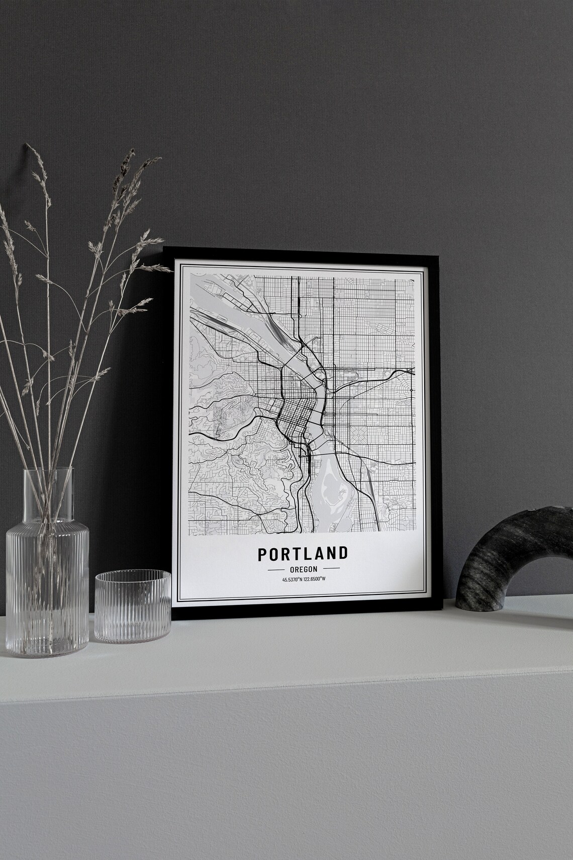 Portland Oregon Street Map Black and White Minimalist City Poster - Image 3