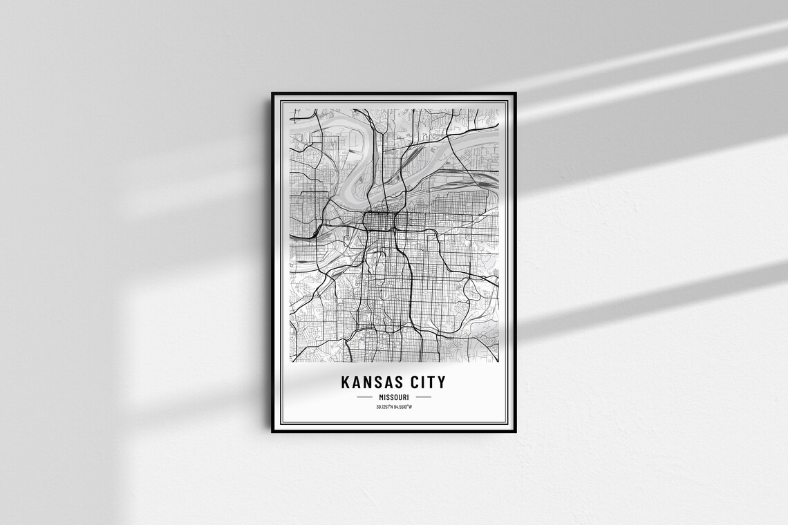 Kansas City Missouri Black and White Minimalist City Map Poster - Image 5