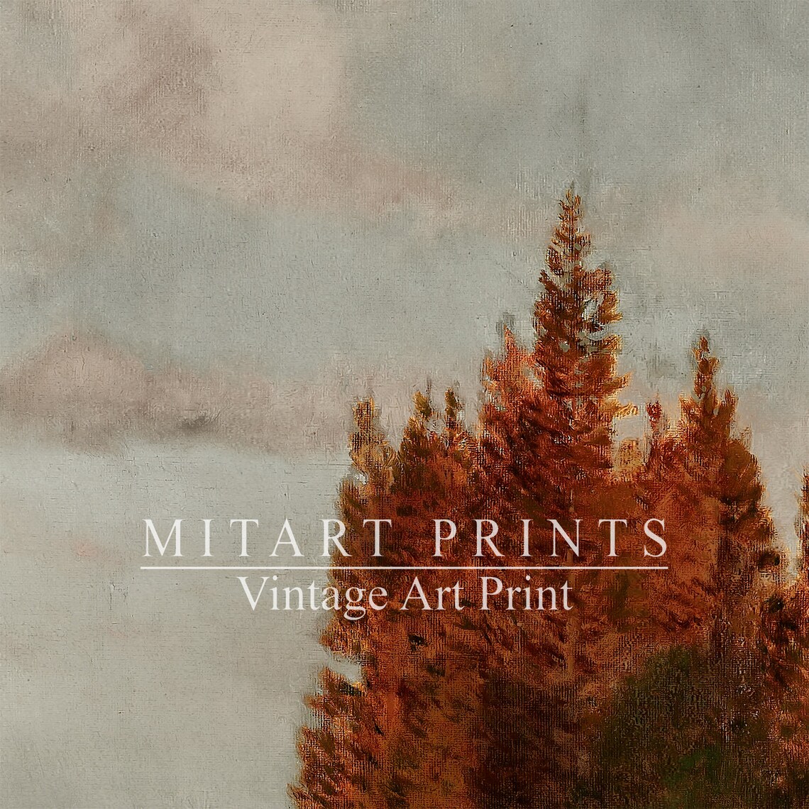 Vintage Autumn Lake Landscape Painting, Rustic Art Print - Image 4