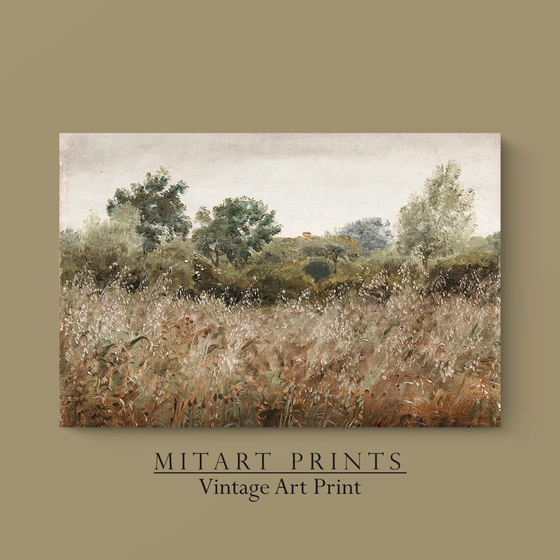 Vintage Wildflower Field Landscape Art Print - Image 3
