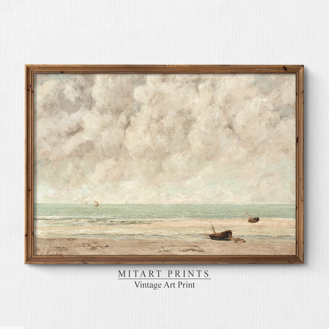 Vintage Coastal Painting Beach Landscape Painting Moody Seascape Print Vintage Seascape Painting Muted Coastal Print Art