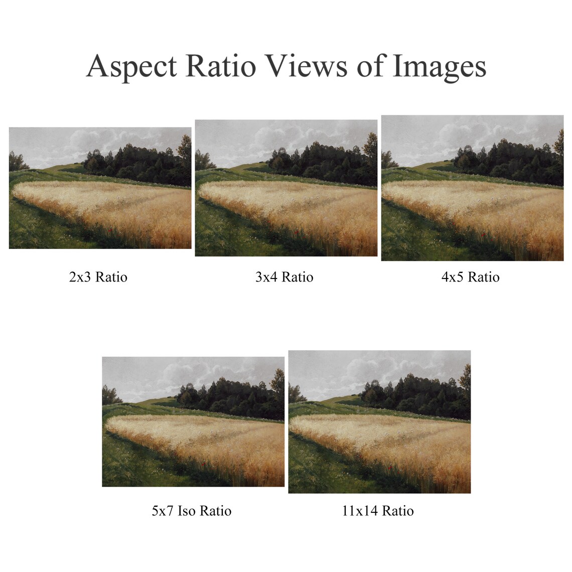 Vintage Wheat Field Landscape Art Print, Farmhouse - Image 2