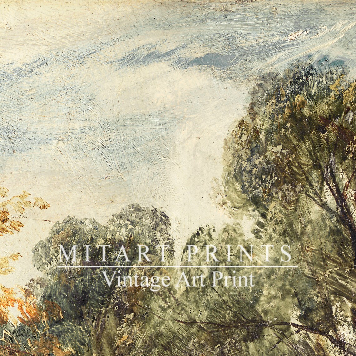 Antique Farmhouse Landscape Nature Painting Poster - Image 3
