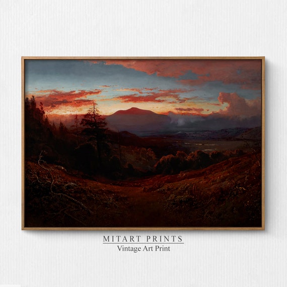 Vintage Sunset Landscape Painting Sunset Art Moody Wall Art Warm Tone Wall Decor Sunset Art Print Farmhouse