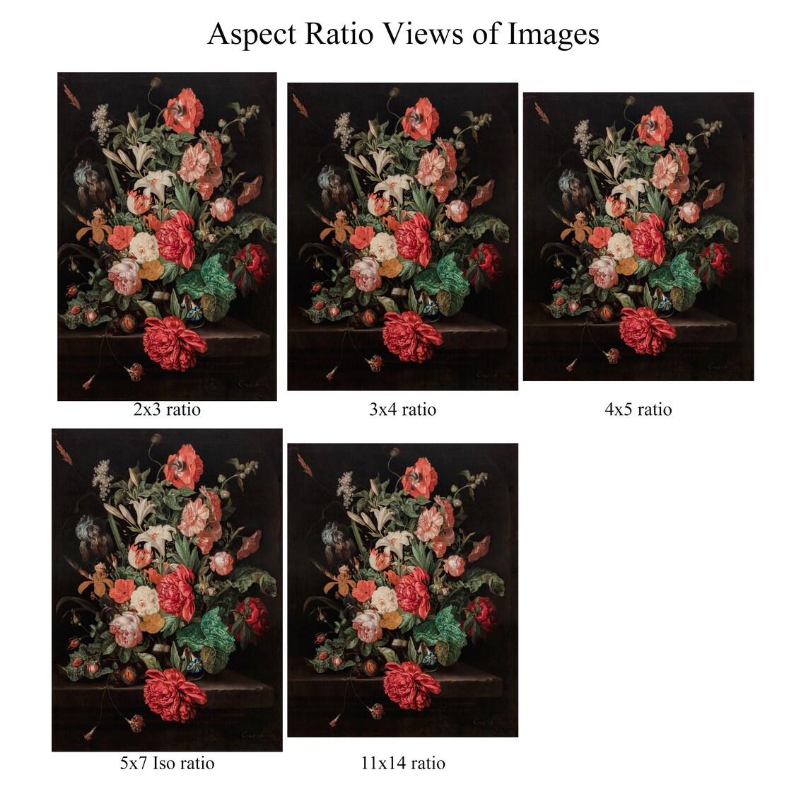 Dark Vintage Botanical Still Life Peonies Tulips Oil Painting Poster - Image 2