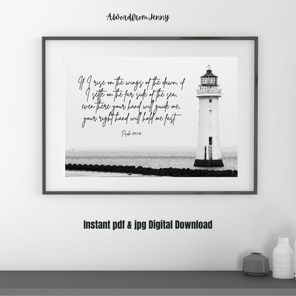 Psalm 1399 Inspirational Christian Bible Verse Scripture Home Office Decor Wall Art Lighthouse Gift For Him Dad - Image 3