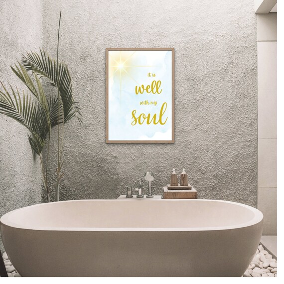 It Is Well With My Soul Gold Script Blue Watercolor Hymn Poster