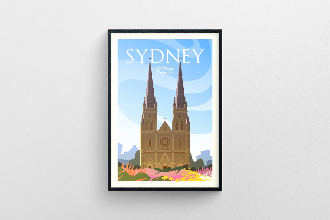 Sydney St Mary's Cathedral Australia Twin Spires Church Wall Poster - Image 5