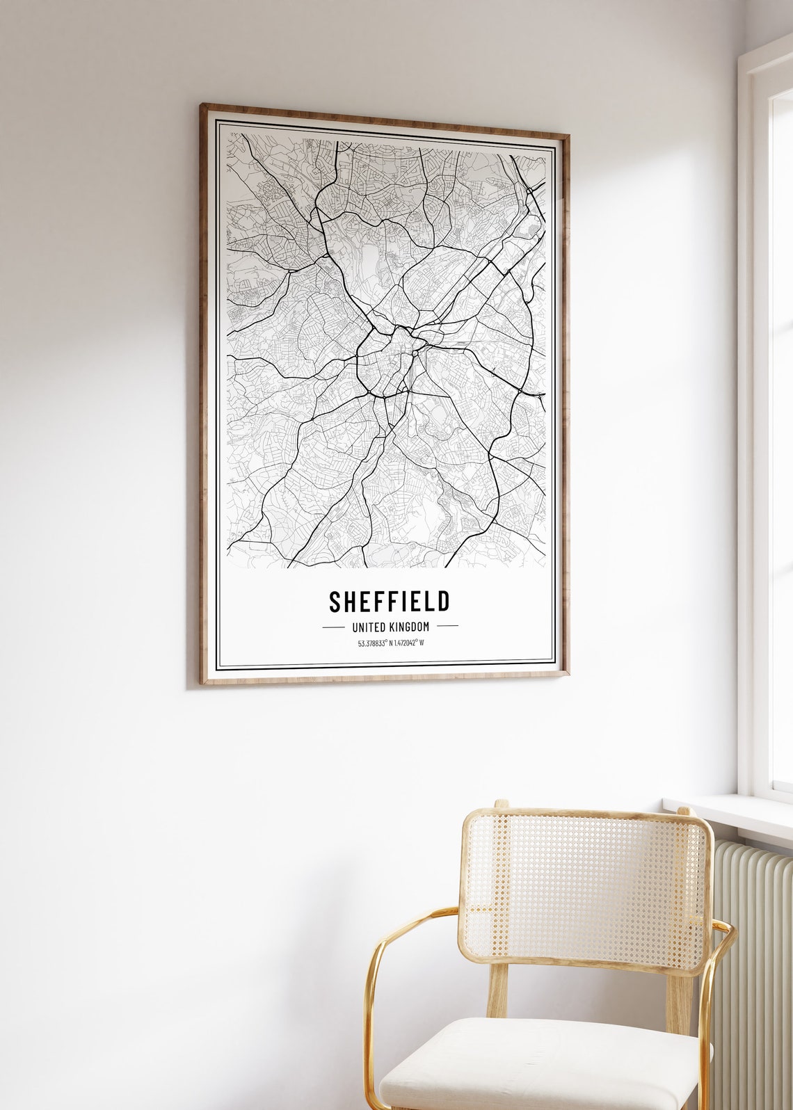 Sheffield UK Minimalist Black White City Street Map Art Poster - Image 5