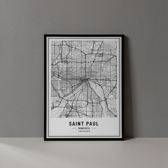 Saint Paul Minnesota Street Map Black and White Minimalist City Poster