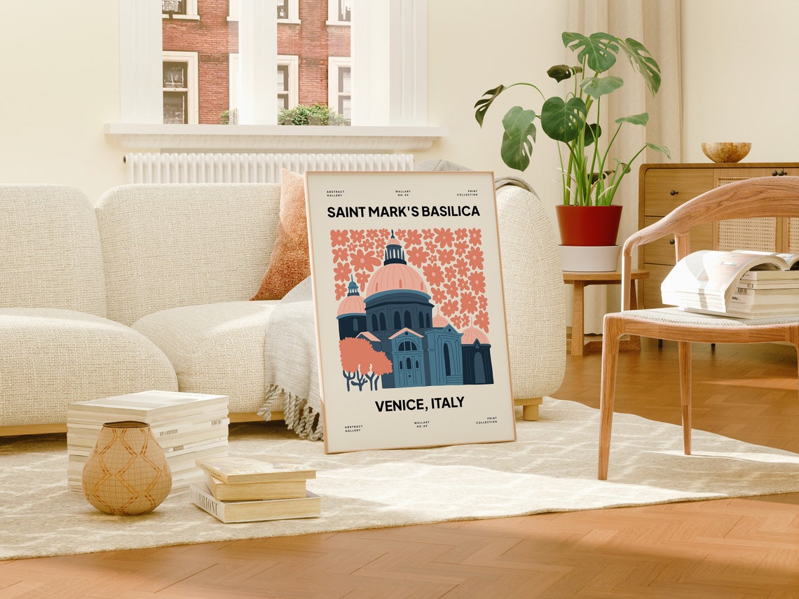 Saint Marks Basilica Venice Italy Blue Domes Floral Art Poster - Image 3