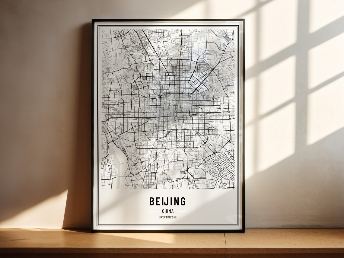 Beijing China Street Map Black and White Minimalist City Poster - Image 3
