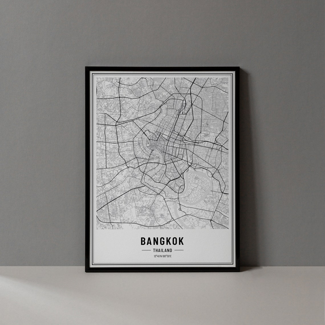 Bangkok Thailand Street Map Black and White Minimalist City Poster
