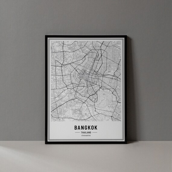 Bangkok Thailand Street Map Black and White Minimalist City Poster