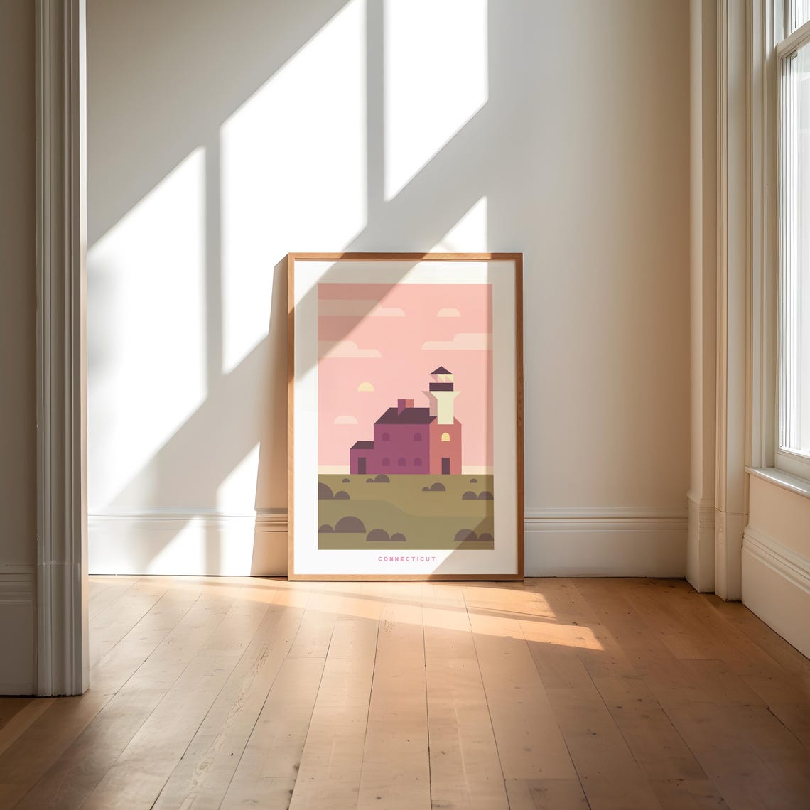 Connecticut Lighthouse Coastal Sunset Geometric Art Wall Poster - Image 4