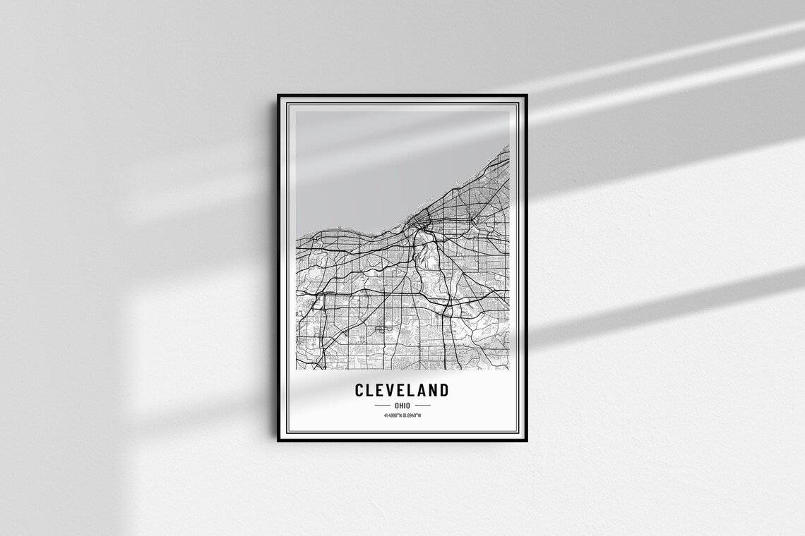 Cleveland Ohio Modern Black and White Minimalist City Map Poster - Image 4