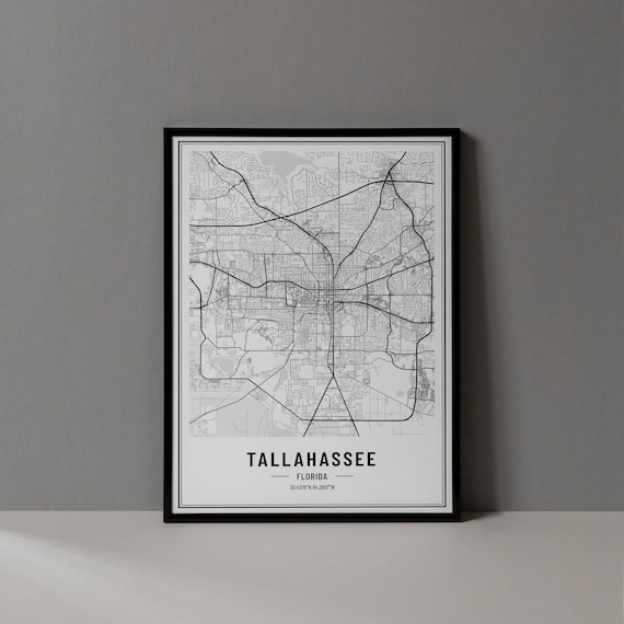 Tallahassee Florida Street Map Black and White Minimalist City Poster