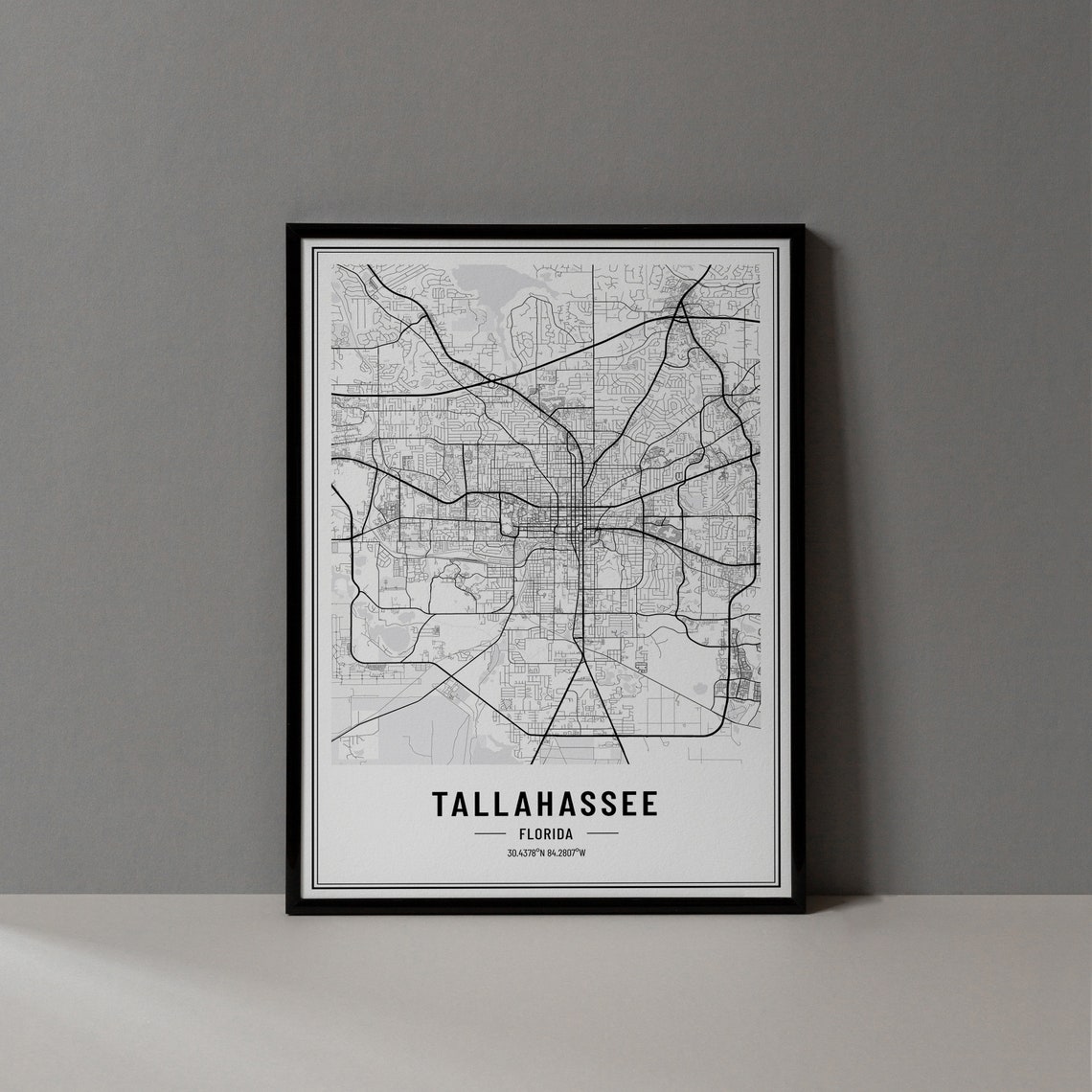 Tallahassee Florida Street Map Black and White Minimalist City Poster