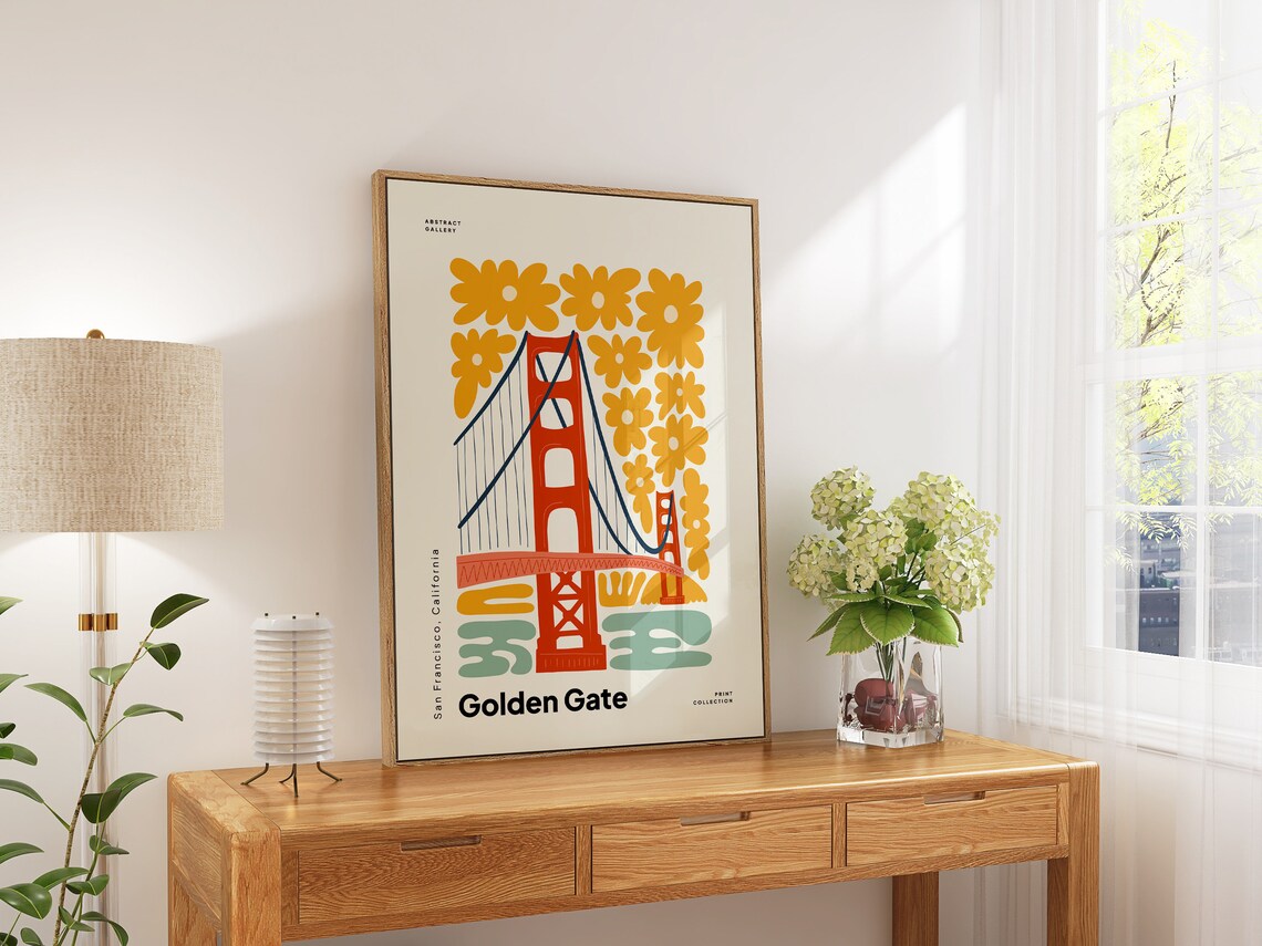 Golden Gate San Francisco California Floral Bridge Art Wall Poster - Image 5
