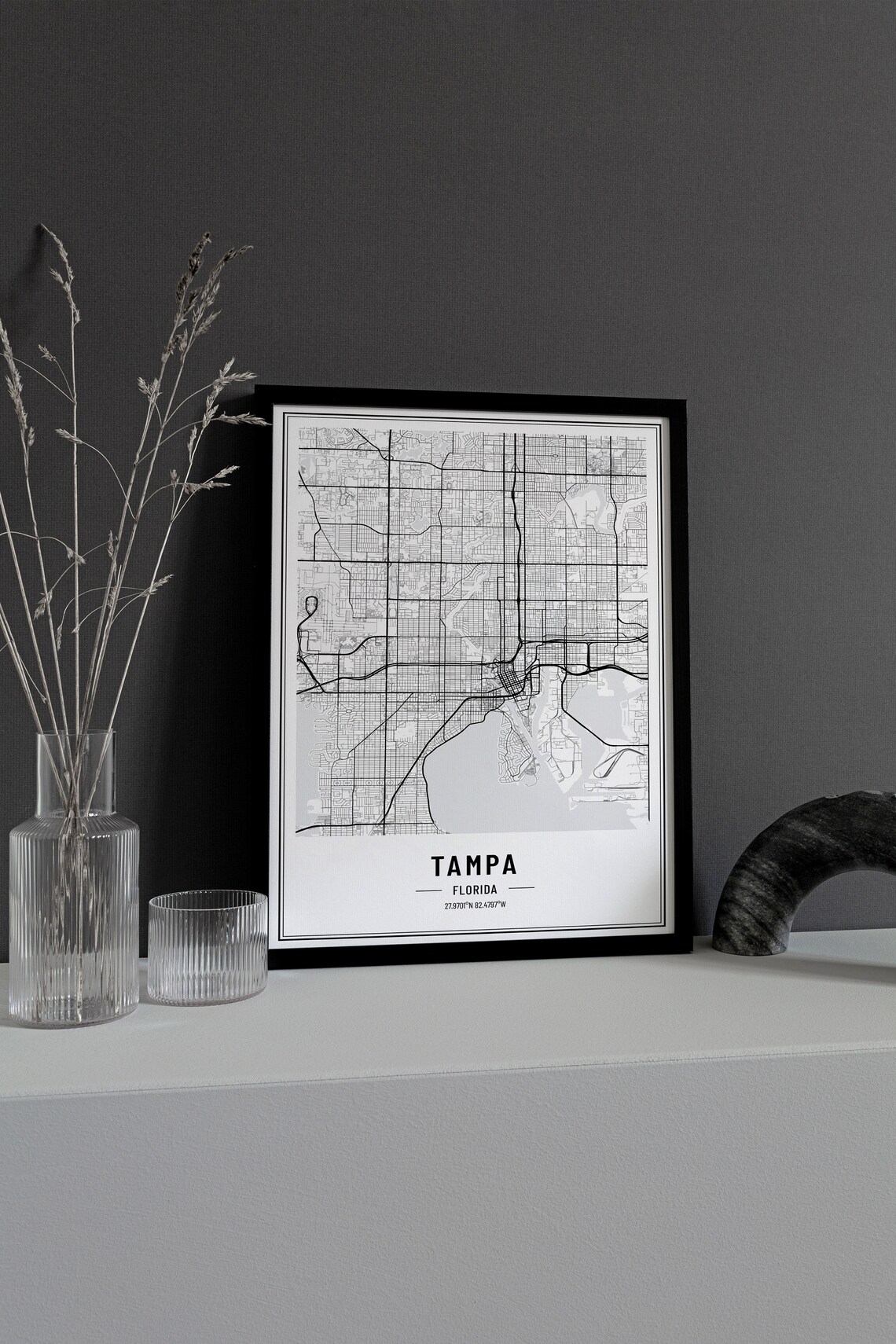 Tampa Florida Modern Black and White Minimalist City Map Poster - Image 3