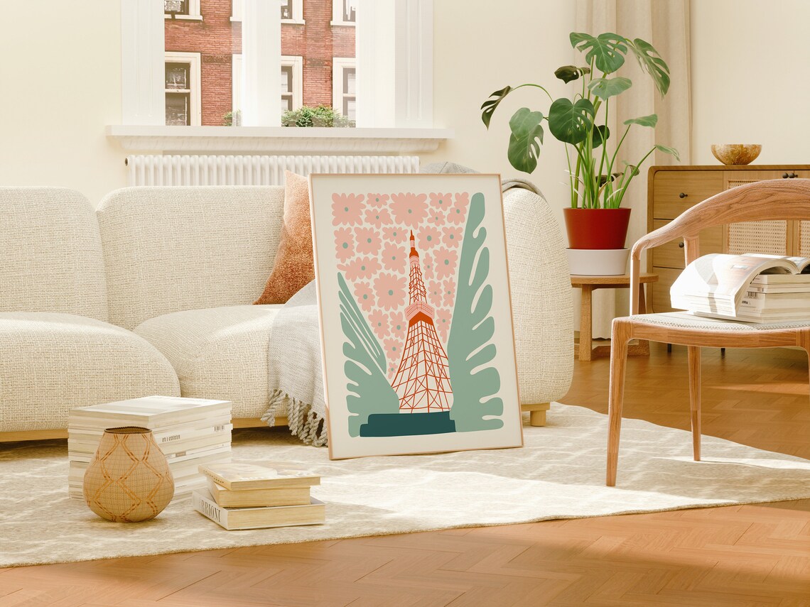 Tokyo Tower Japan Travel Poster, Trendy Art - Image 3