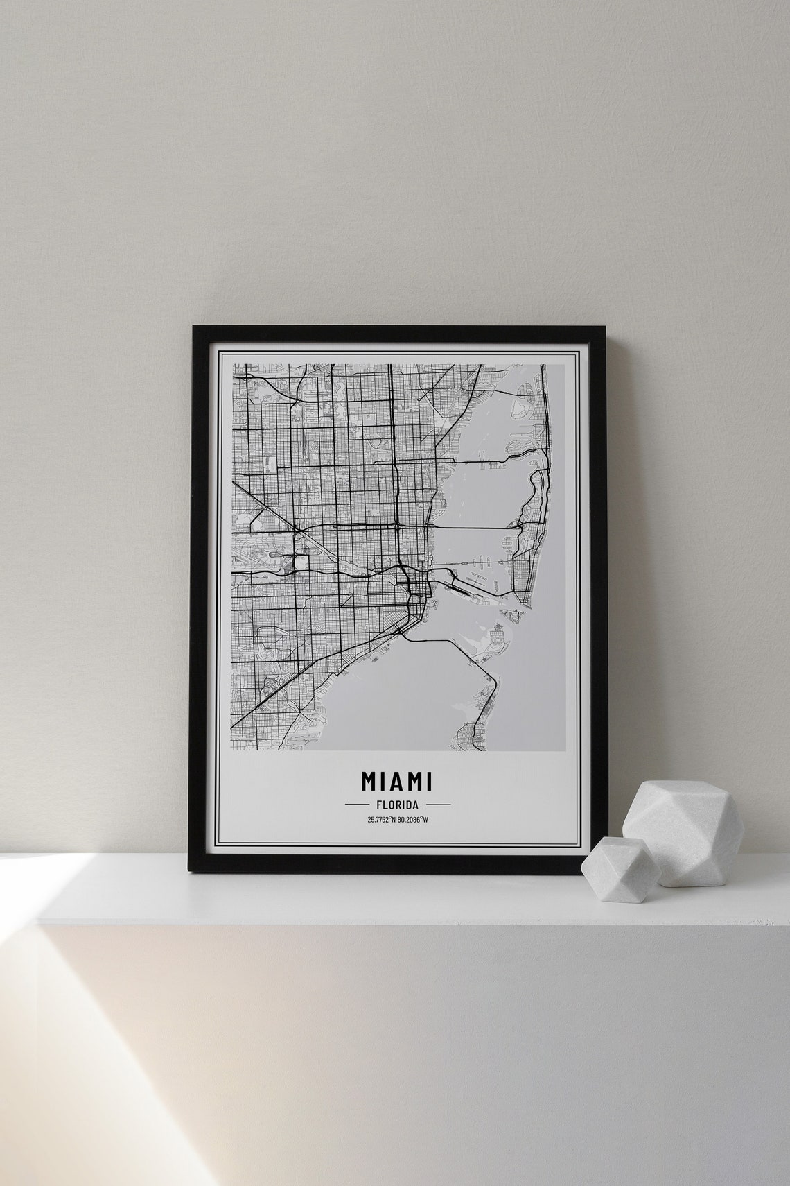Miami Florida Modern Black and White Minimalist City Map Poster - Image 3
