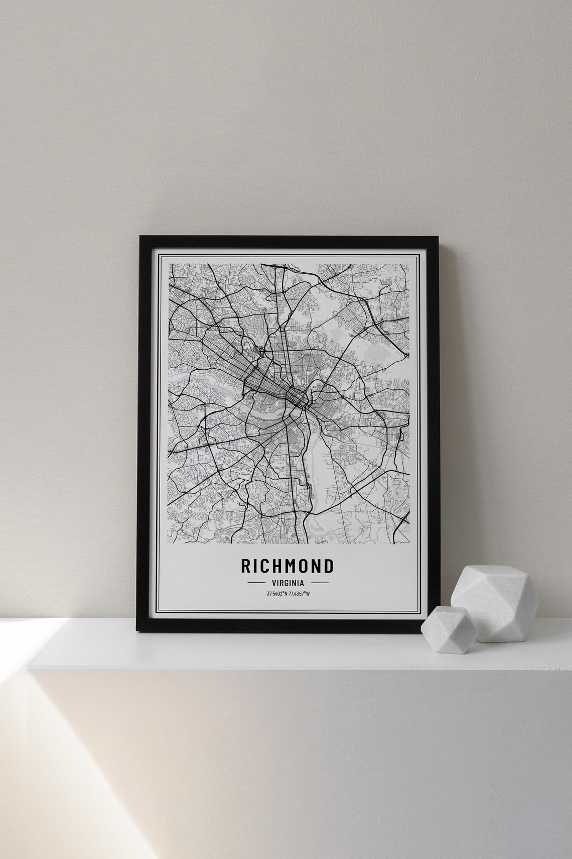Richmond Virginia Black and White Minimalist City Map Poster - Image 3