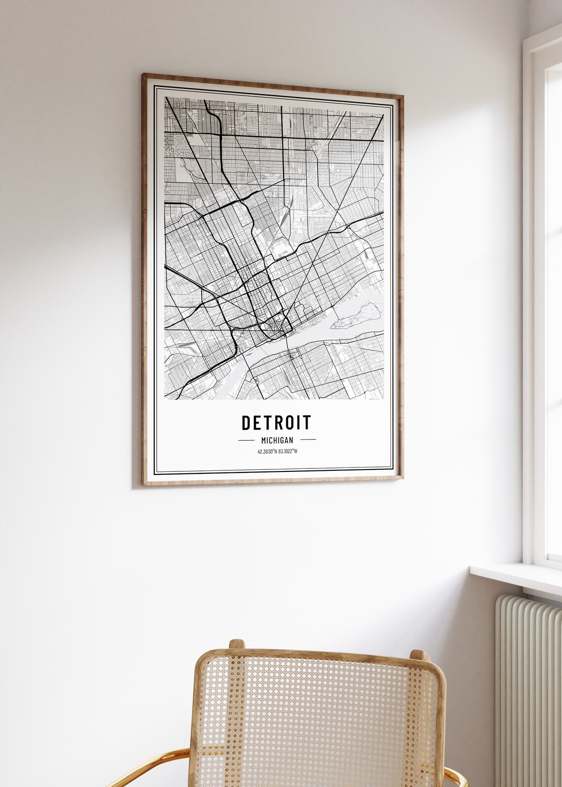 Detroit Michigan Minimalist Black White City Street Map Poster - Image 4