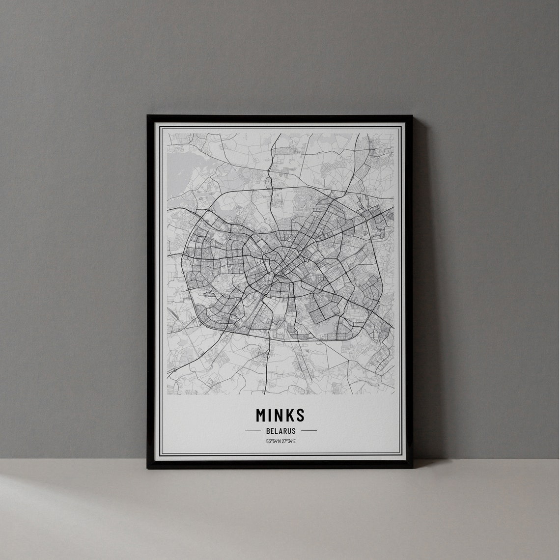 Minks Belarus Minimalist Black White City Street Map Art Poster