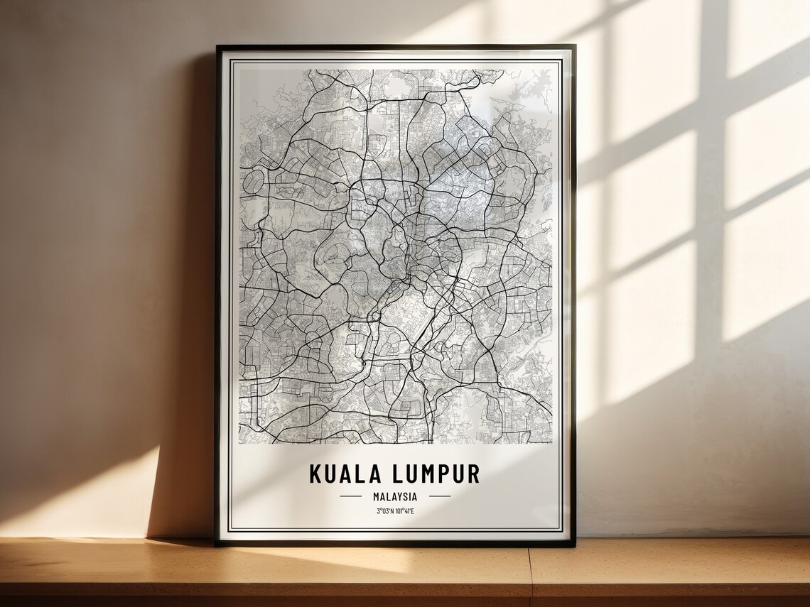 Kuala Lumpur Malaysia Street Map Black and White Minimalist City Poster - Image 2