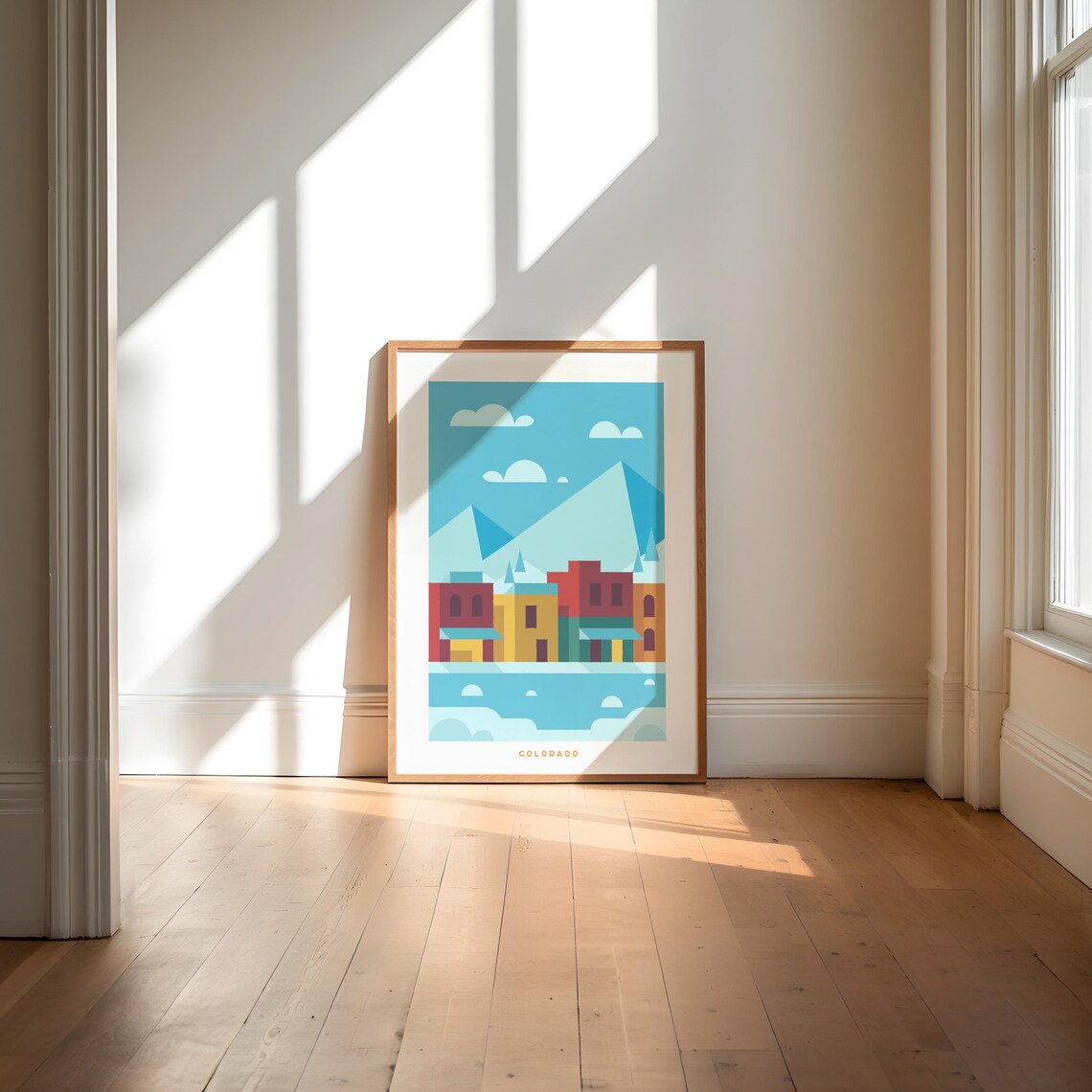 Colorado Mountain Town Geometric Sunset Art Poster Travel Gift - Image 4