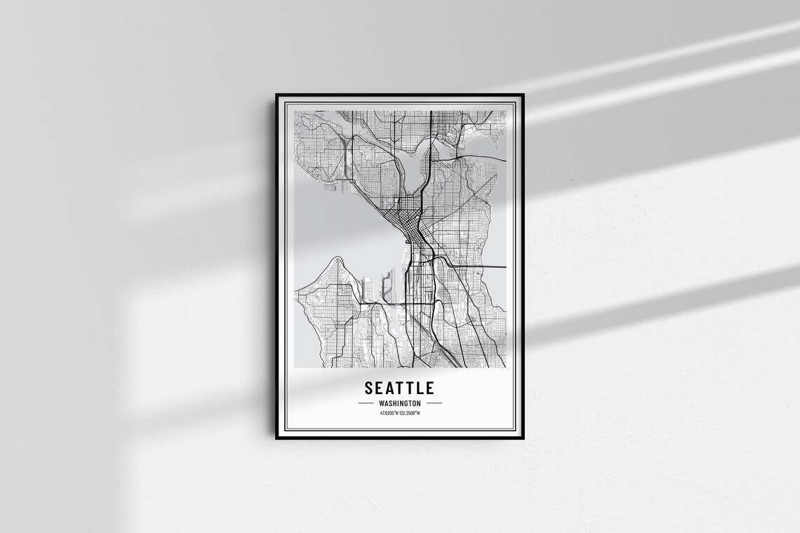 Seattle Washington Street Map Black and White Minimalist City Poster - Image 5