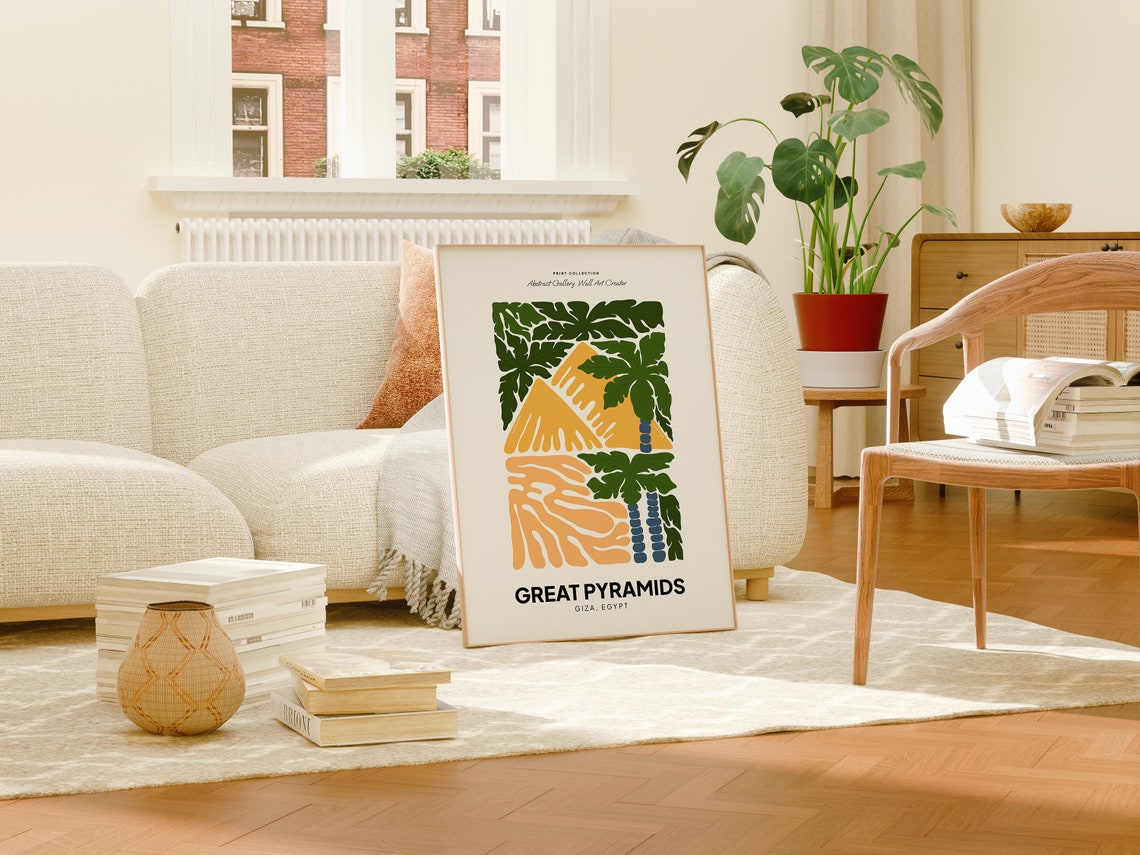 Great Pyramids Giza Egypt Desert Palms Abstract Botanical Poster - Image 3