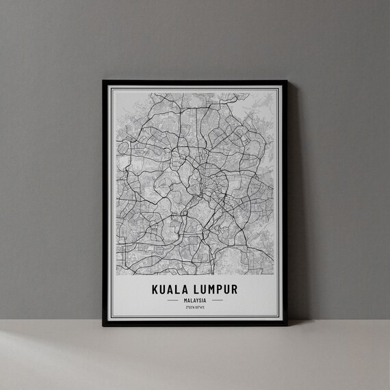 Kuala Lumpur Malaysia Street Map Black and White Minimalist City Poster