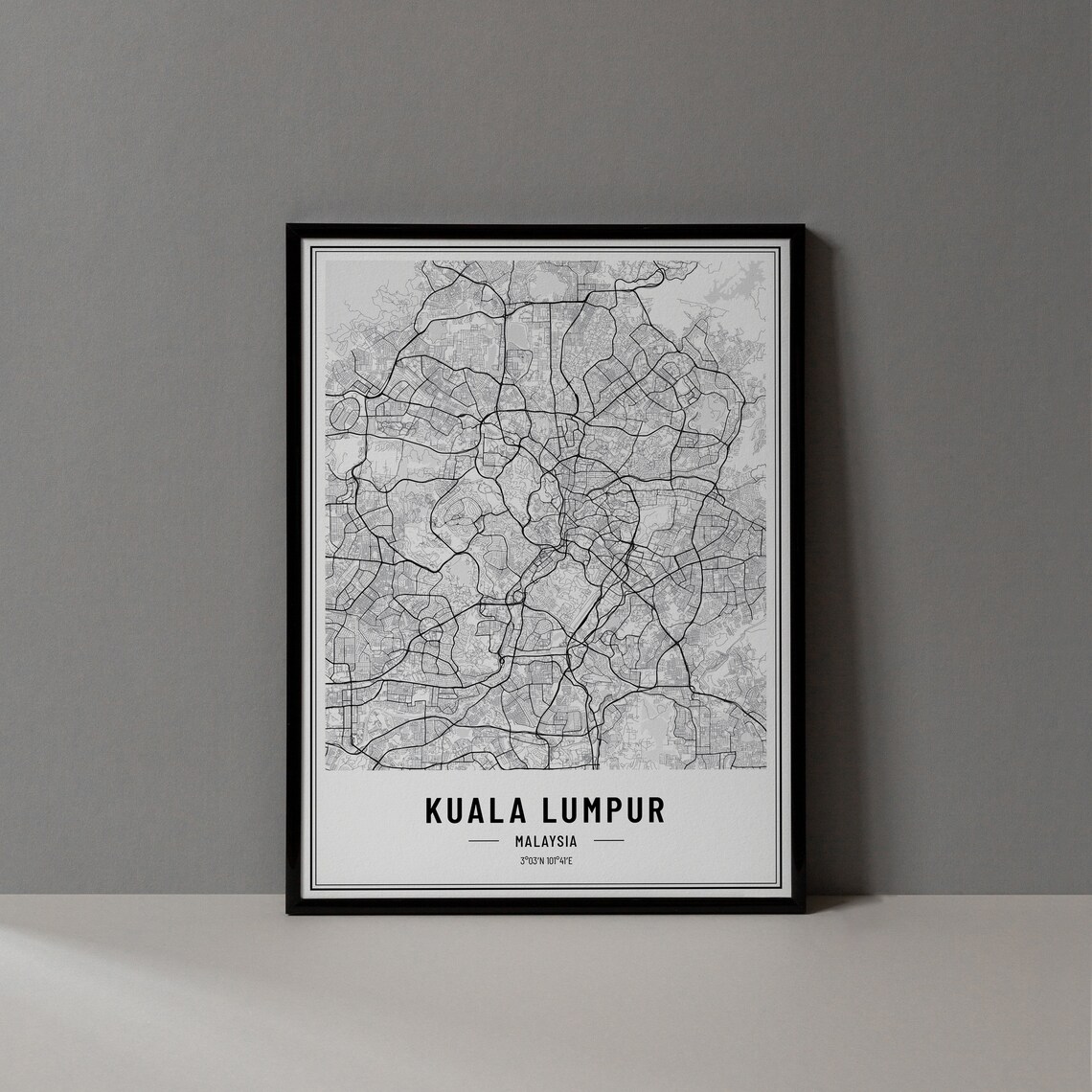 Kuala Lumpur Malaysia Street Map Black and White Minimalist City Poster