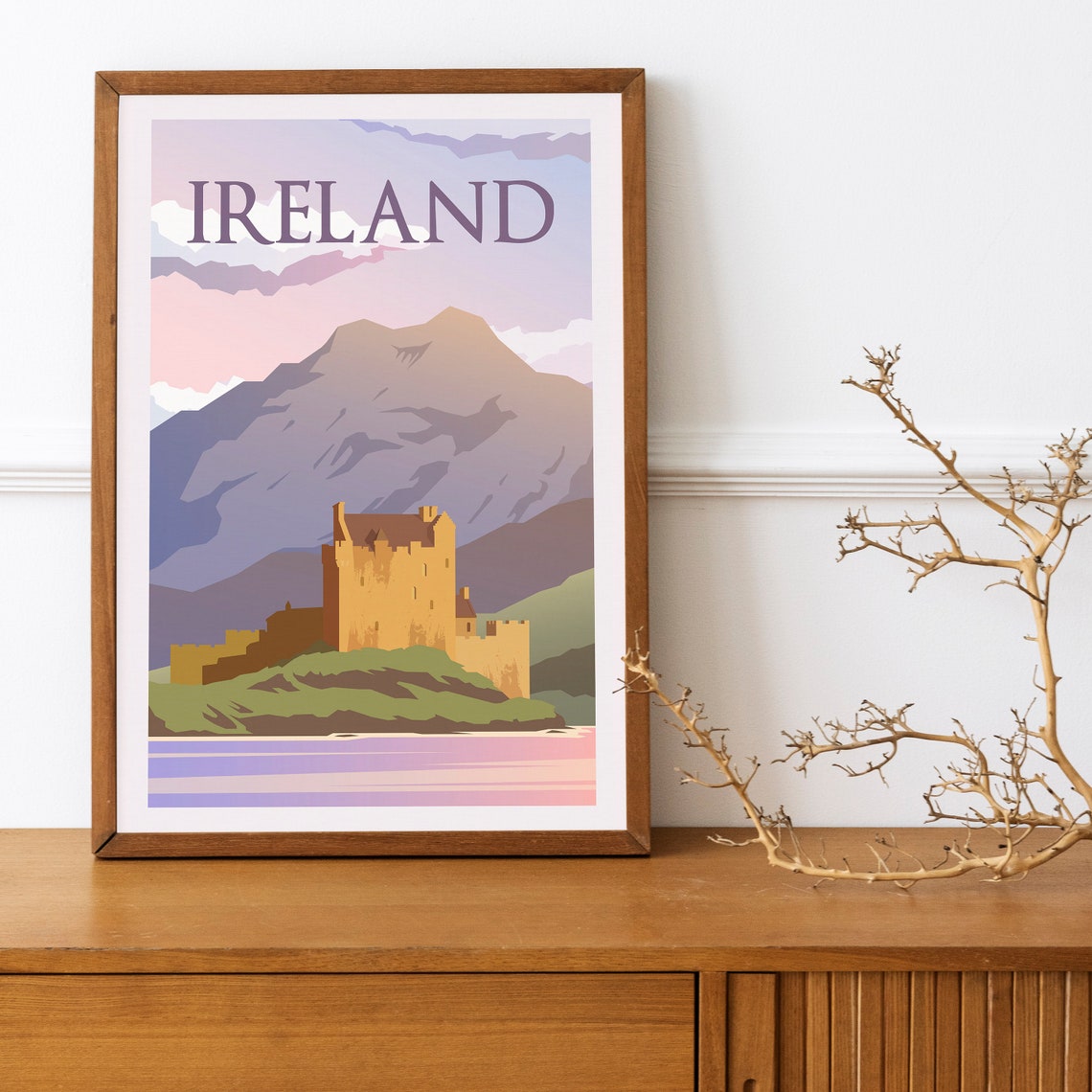 Ireland Castle Lake Mountain Sunset Historic Landscape Poster Art - Image 4