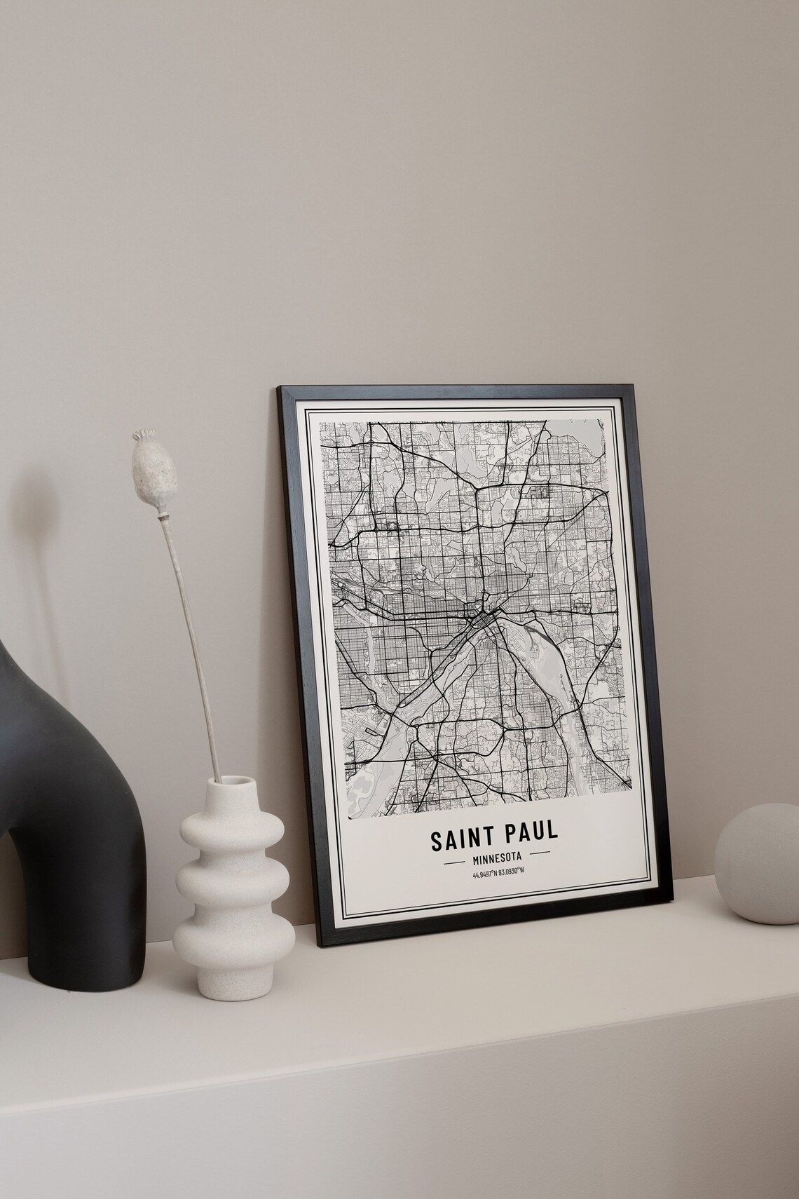 Saint Paul Minnesota Street Map Black and White Minimalist City Poster - Image 3