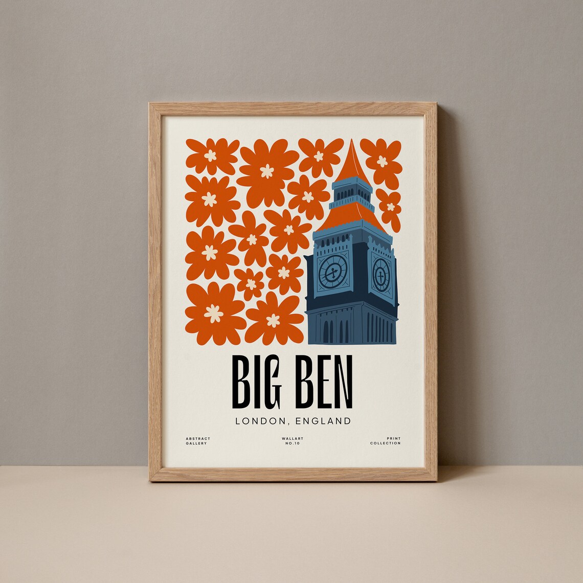 Big Ben London England Bold Orange Floral Abstract Art Poster