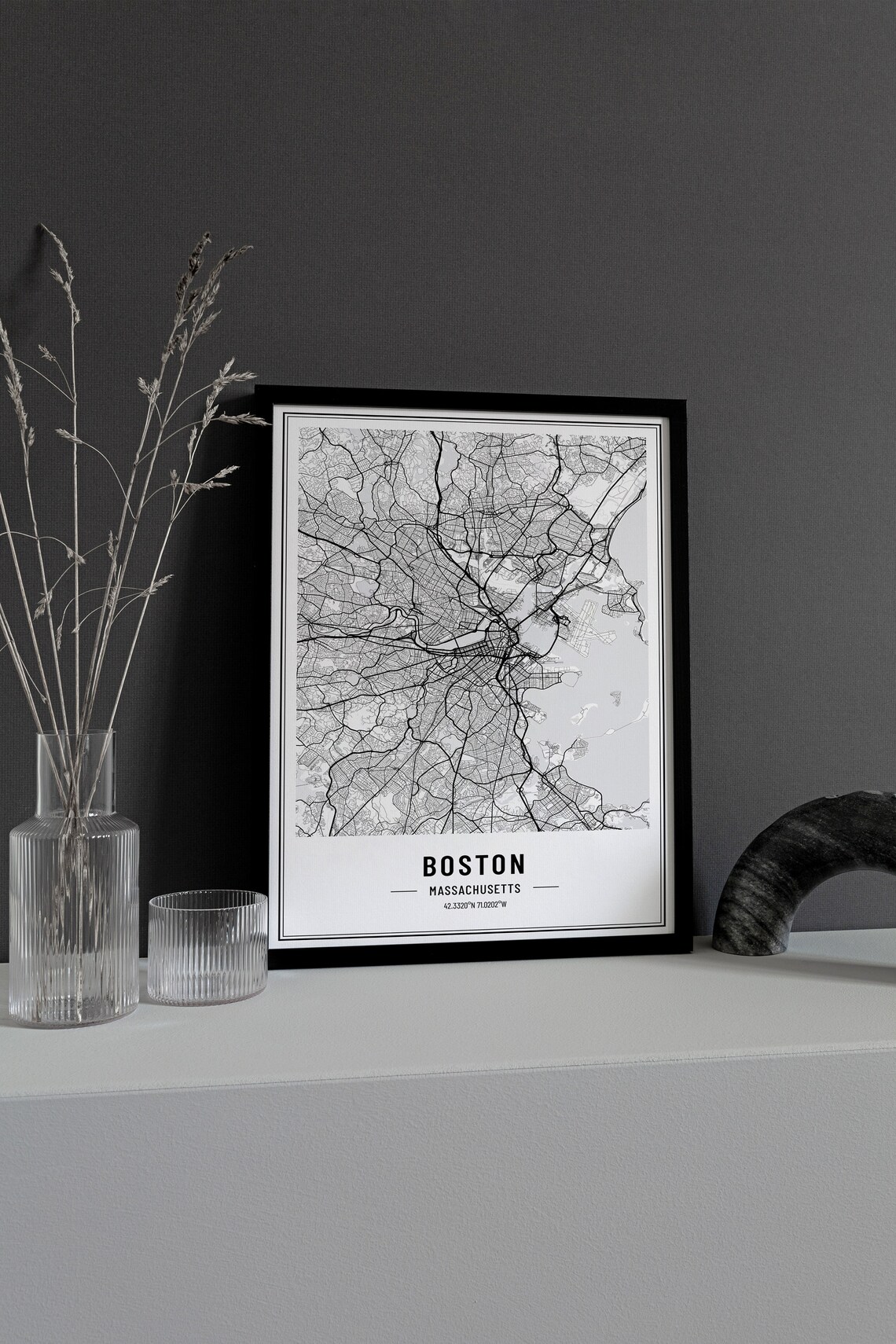 Boston Massachusetts Street Map Black and White Minimalist City Poster - Image 3