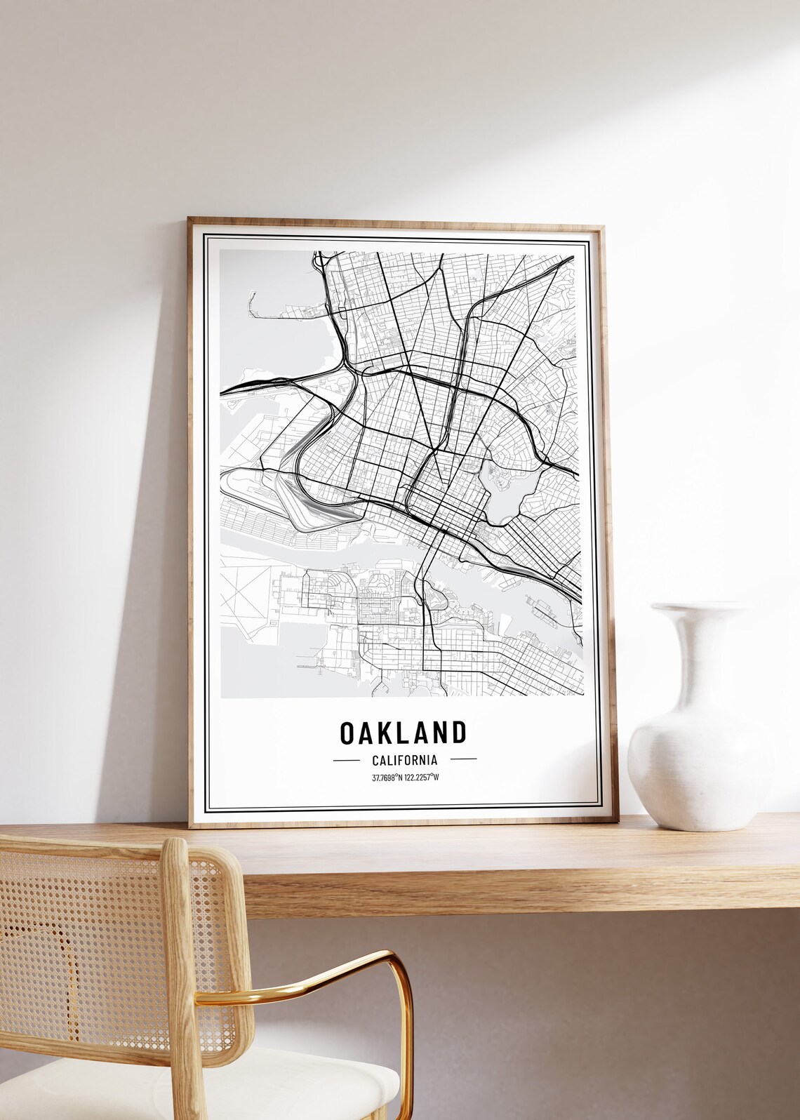 Oakland California Black and White Minimalist City Map Poster - Image 5