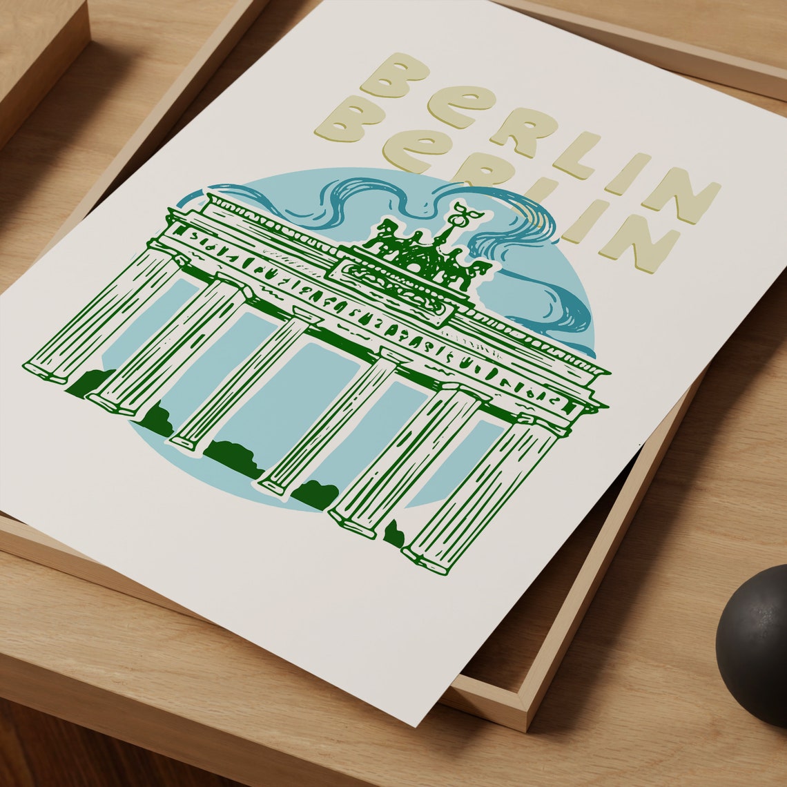Brandenburg Gate Berlin Green Hand Drawn Illustration Poster - Image 5