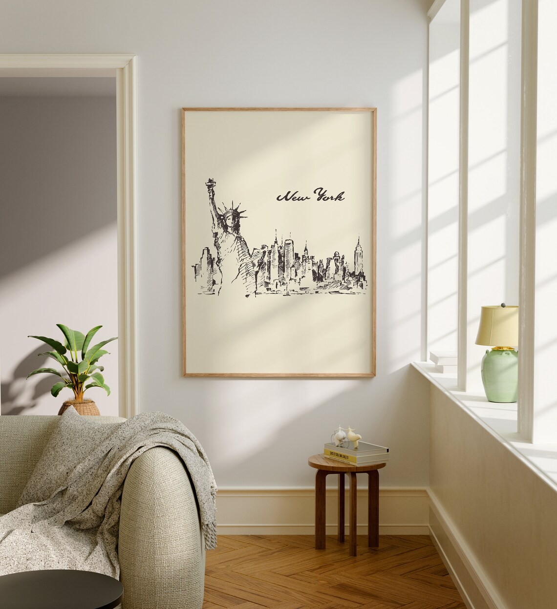 New York Statue of Liberty Skyline Minimal Line Sketch Poster - Image 5