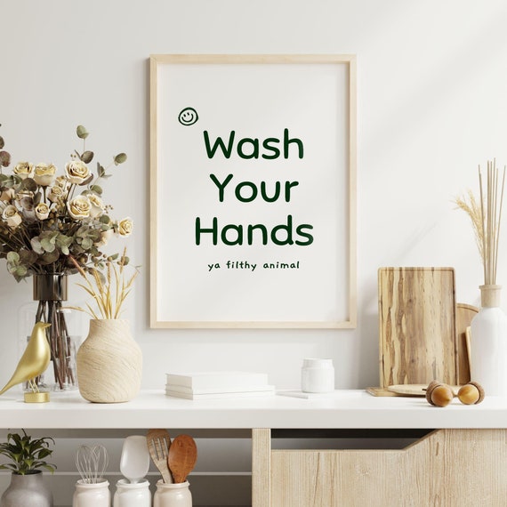Wash Your Hands Sign Funny Bathroom Wall Dcor Art Cute Minimalist Decor
