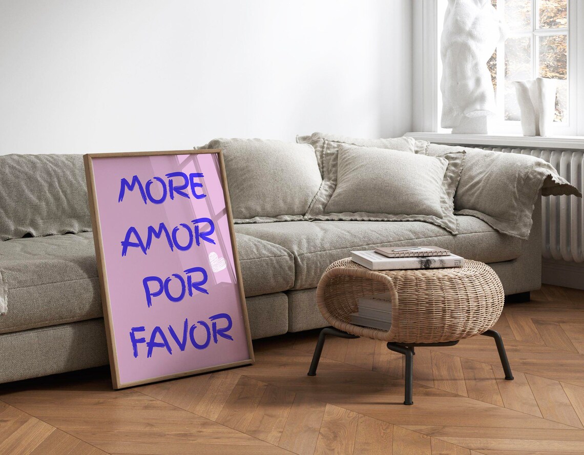 More Amor Por Favor Pink Blue Modern Spanish Love Quote Poster