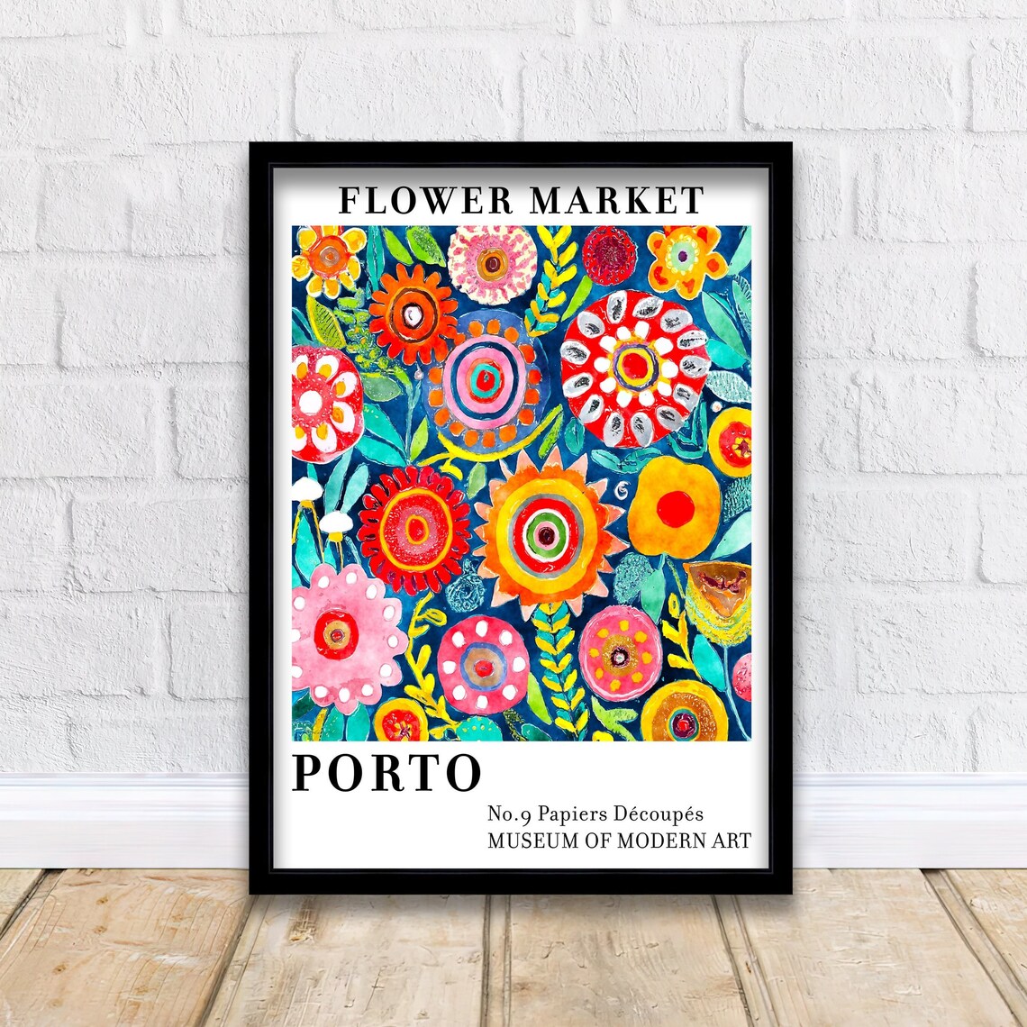 Cheerful Porto Flower Market No9 Retro Folk Floral Art Poster