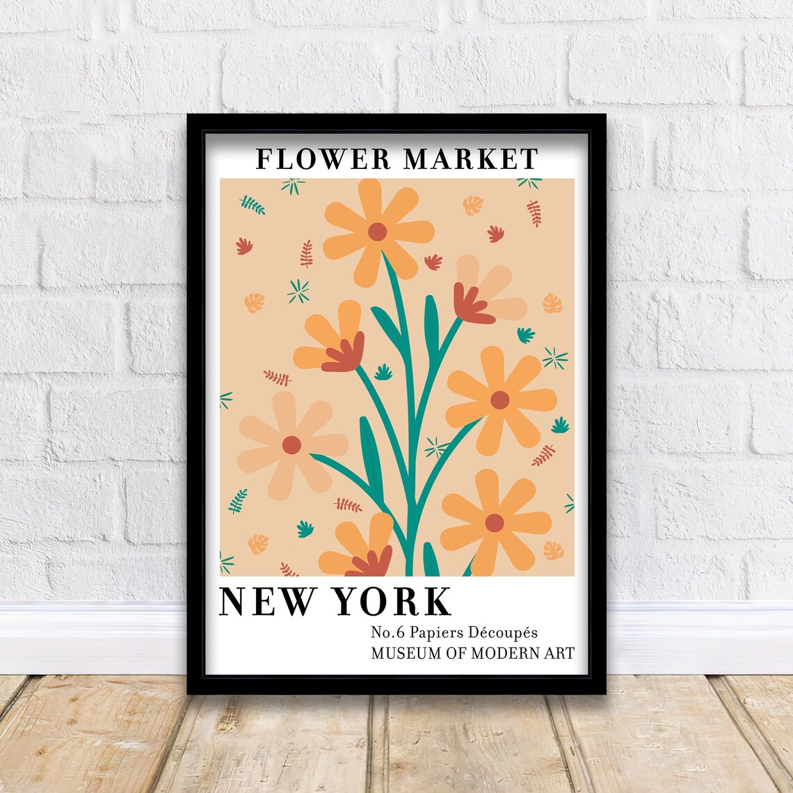 Sunny New York Flower Market No6 Retro Daisy Pattern Art Poster