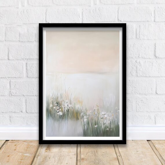 Minimalist Abstract Seascape Soft Beige Waves Modern Ocean Poster