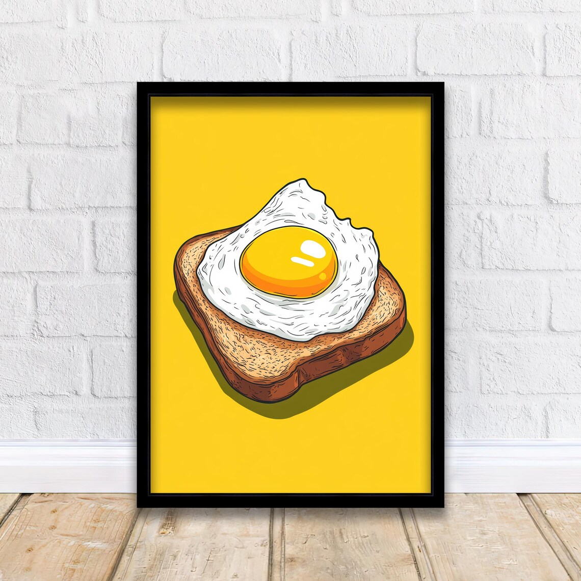 Giant Fried Egg On Toast Bold Yellow Retro Pop Art Food Poster