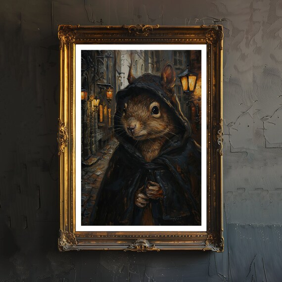 Gothic Squirrel Thief Art Print, Dark Academia