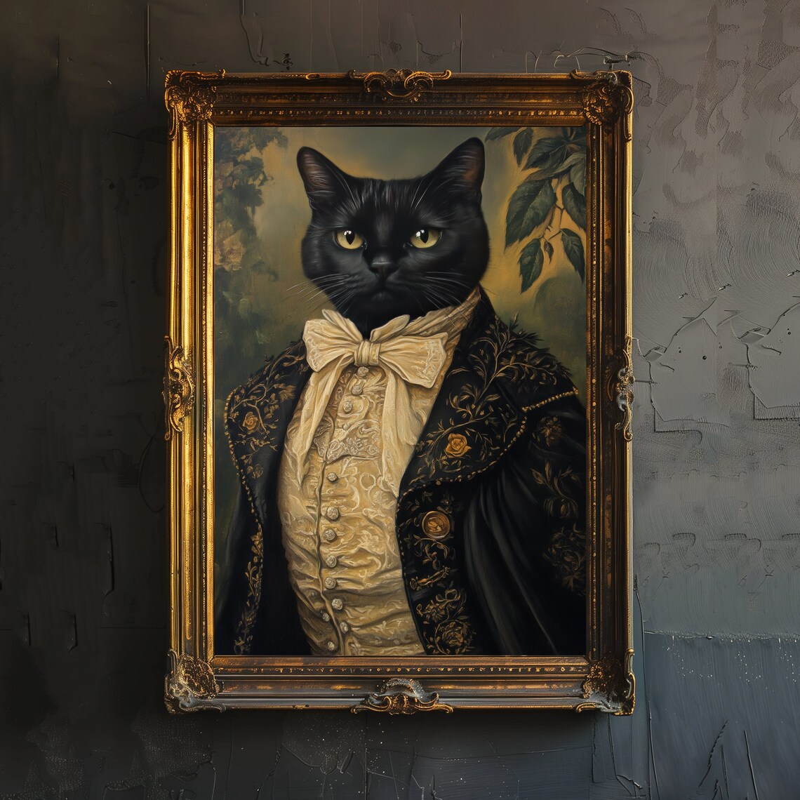 Regal Black Cat Aristocrat in Silk Bow Victorian Portrait Poster